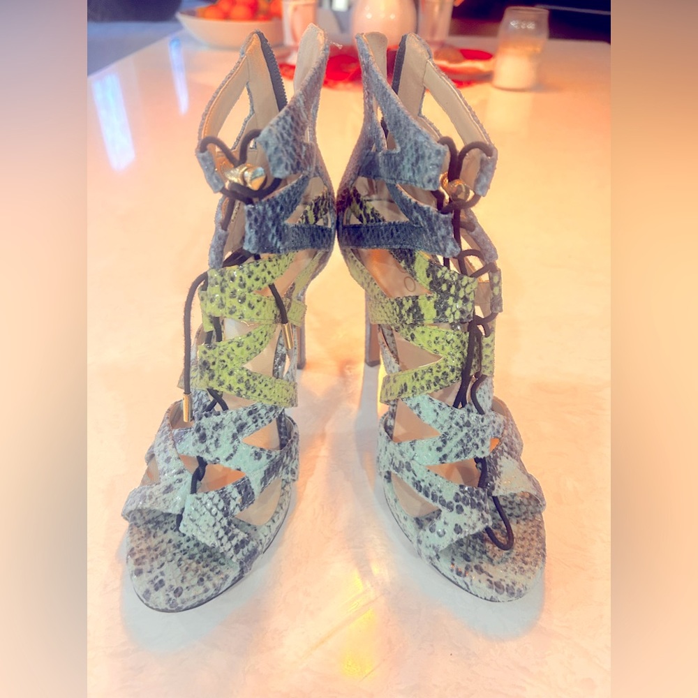 ALDO blue and green strappy heels. Size 8.5